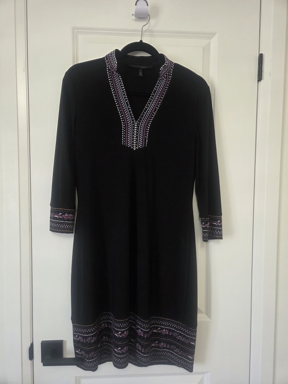 Black Embroidered V-Neck Dress - Women